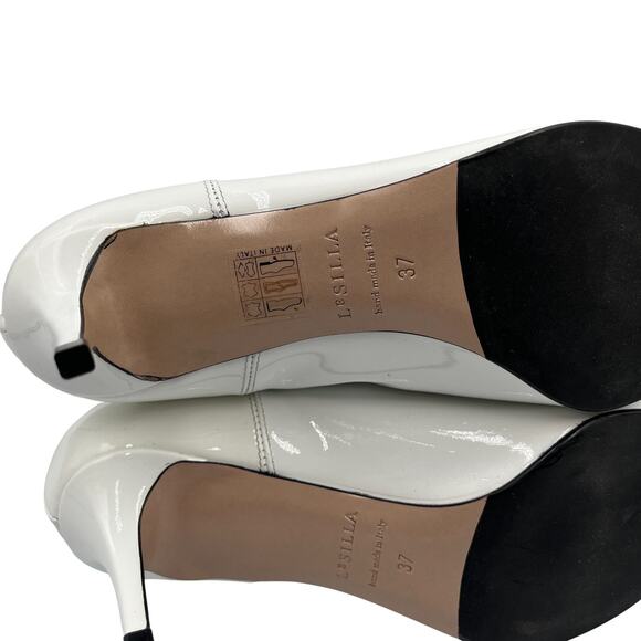 Le Silla Patent Leather Pointed Toe Stiletto Heel Ankle Boots White Size 37/7 - Picture 2 of 11